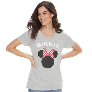 Disney Minnie Mouse Gray Graphic Tee Red Polka Dot Bow Shirt NWT L